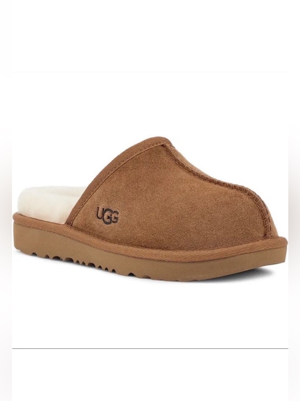 UGG Keegan Chestnut Suede Shearling Slide Slippers Kids Size 12 Cozy Comfort